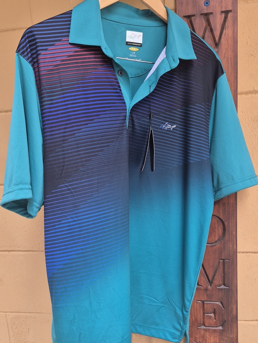 Greg Norman Play Dry Short Sleeve  3 Button Golf Shirt Large Performance Classic
